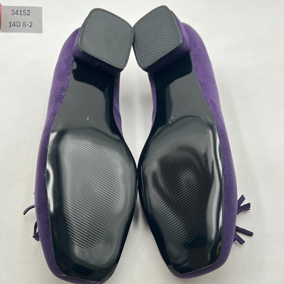 YDN Dark Purple Block Low Heel Loafer Square Toe Tassel Fringe Pump Slip On Shoe - Picture 7 of 8